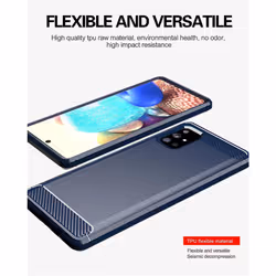 Cadorabo Case for Samsung Galaxy A71 5G Cover Protection back case TPU Silicone Carbon - BLUE