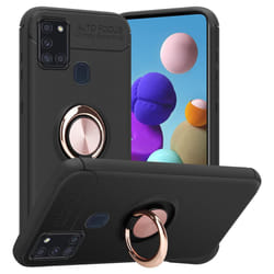 Cadorabo Case for Samsung Galaxy A21s Cover Protection back case Ring TPU Silicone - BLACK - ROSE GOLD