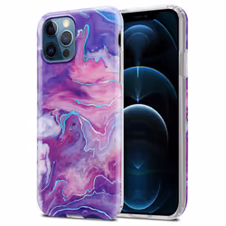 Cadorabo Case for Apple iPhone 12 PRO MAX TPU Silicone Cover Protection - Purple Pink Marble No. 19