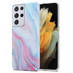 Cadorabo Case for Samsung Galaxy S21 ULTRA TPU Silicone Cover Protection - White Pink Marble No. 15