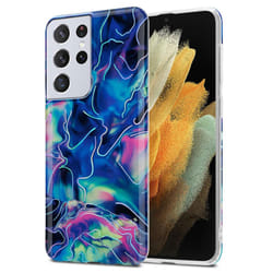 Cadorabo Case for Samsung Galaxy S21 ULTRA TPU Silicone Cover Protection - Blue Pink Marble No. 17