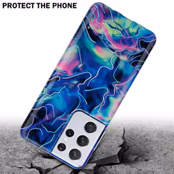 Cadorabo Case for Samsung Galaxy S21 ULTRA TPU Silicone Cover Protection - Blue Pink Marble No. 17
