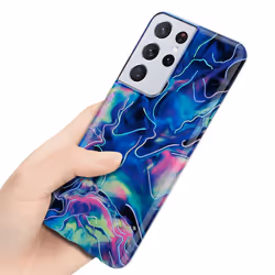 Cadorabo Case for Samsung Galaxy S21 ULTRA TPU Silicone Cover Protection - Blue Pink Marble No. 17