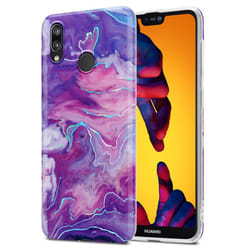Cadorabo Case for Huawei P20 LITE 2018 / NOVA 3E TPU Silicone Cover Protection - Purple Pink Marble No. 19