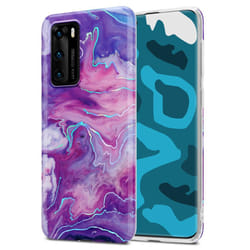 Cadorabo Case for Huawei P40 TPU Silicone Cover Protection - Purple Pink Marble No. 19