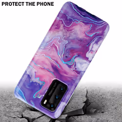 Cadorabo Case for Huawei P40 TPU Silicone Cover Protection - Purple Pink Marble No. 19