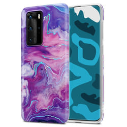 Cadorabo Case for Huawei P40 PRO / P40 PRO+ TPU Silicone Cover Protection - Purple Pink Marble No. 19