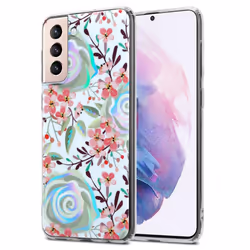 Cadorabo Flower Case for Samsung Galaxy S21 PLUS Cover Protection TPU - PEACH BLOSSOMS