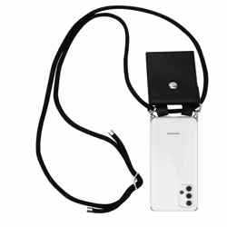 Cadorabo Lanyard Silver Necklace Case for Samsung Galaxy A32 4G TPU Silicone Cover Back Case - Black