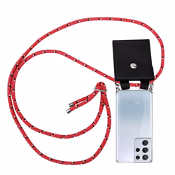Cadorabo Lanyard Silver Necklace Case for Samsung Galaxy S21 ULTRA TPU Silicone Cover Back Case - PINK BLACK WHITE DOTS