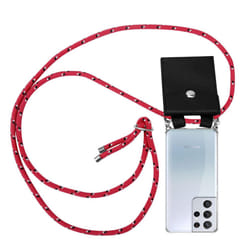 Cadorabo Lanyard Silver Necklace Case for Samsung Galaxy S21 ULTRA TPU Silicone Cover Back Case - PINK BLACK WHITE DOTS