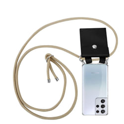 Cadorabo Lanyard Silver Necklace Case for Samsung Galaxy S21 ULTRA TPU Silicone Cover Back Case - SHINY BROWN