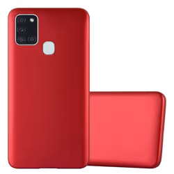 Cadorabo Case for Samsung Galaxy A21s Cover Matt Metallic Protection TPU Silicone Gel Back case - METALLIC RED