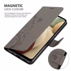Cadorabo Flower Case for Samsung Galaxy A12 / M12 Cover Book Wallet Protection PU Leather Flip Magnetic Etui - FLORAL GREY