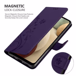 Cadorabo Flower Case for Samsung Galaxy A12 / M12 Cover Book Wallet Protection PU Leather Flip Magnetic Etui - FLORAL DARK PURPLE