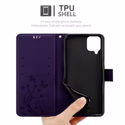 Cadorabo Flower Case for Samsung Galaxy A12 / M12 Cover Book Wallet Protection PU Leather Flip Magnetic Etui - FLORAL DARK PURPLE