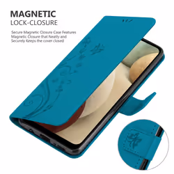 Cadorabo Flower Case for Samsung Galaxy A12 / M12 Cover Book Wallet Protection PU Leather Flip Etui magnetic closure - FLORAL BLUE