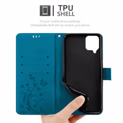Cadorabo Flower Case for Samsung Galaxy A12 / M12 Cover Book Wallet Protection PU Leather Flip Etui magnetic closure - FLORAL BLUE