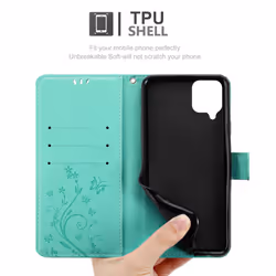 Cadorabo Flower Case for Samsung Galaxy A12 / M12 Cover Book Wallet Protection PU Leather Flip Magnetic Etui - FLORAL TURQUOISE