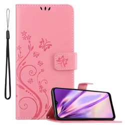 Cadorabo Flower Case for Samsung Galaxy A12 / M12 Cover Book Wallet Protection PU Leather Flip Magnetic Etui - FLORAL PINK