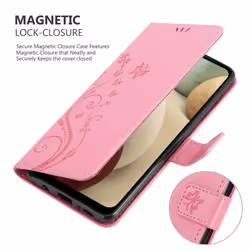 Cadorabo Flower Case for Samsung Galaxy A12 / M12 Cover Book Wallet Protection PU Leather Flip Magnetic Etui - FLORAL PINK