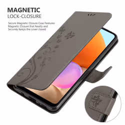 Cadorabo Flower Case for Samsung Galaxy A32 4G Cover Book Wallet Protection PU Leather Flip Etui magnetic closure - FLORAL GREY