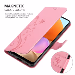 Cadorabo Flower Case for Samsung Galaxy A32 4G Cover Book Wallet Protection PU Leather Flip Etui magnetic closure - FLORAL PINK