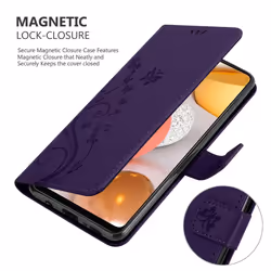 Cadorabo Flower Case for Samsung Galaxy A42 5G / M42 5G Cover Book Wallet Protection PU Leather Flip Etui magnetic closure - FLORAL DARK PURPLE