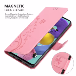 Cadorabo Flower Case for Samsung Galaxy A51 5G Cover Book Wallet Protection PU Leather Flip Etui magnetic closure - FLORAL PINK