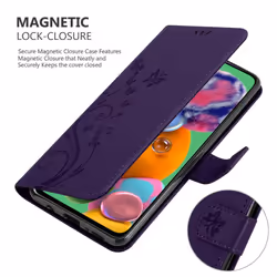 Cadorabo Flower Case for Samsung Galaxy A90 5G Cover Book Wallet Protection PU Leather Flip Etui magnetic closure - FLORAL DARK PURPLE