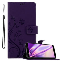 Cadorabo Flower Case for Samsung Galaxy A6 PLUS 2018 Cover Book Wallet Protection PU Leather Flip Etui magnetic closure - FLORAL DARK PURPLE