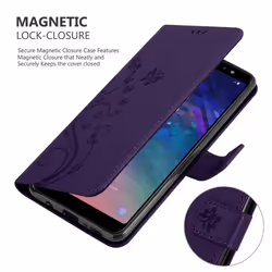 Cadorabo Flower Case for Samsung Galaxy A6 PLUS 2018 Cover Book Wallet Protection PU Leather Flip Etui magnetic closure - FLORAL DARK PURPLE