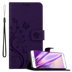 Cadorabo Flower Case for Huawei P8 Cover Book Wallet Protection PU Leather Flip Etui magnetic closure - FLORAL DARK PURPLE