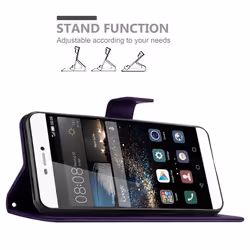 Cadorabo Flower Case for Huawei P8 Cover Book Wallet Protection PU Leather Flip Etui magnetic closure - FLORAL DARK PURPLE