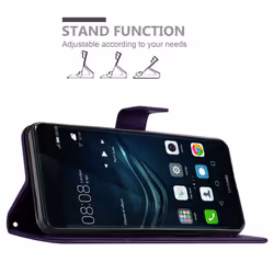 Cadorabo Flower Case for Huawei P9 Cover Book Wallet Protection PU Leather Flip Etui magnetic closure - FLORAL DARK PURPLE