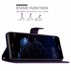 Cadorabo Flower Case for Huawei P10 LITE Cover Book Wallet Protection PU Leather Flip Etui magnetic closure - FLORAL DARK PURPLE