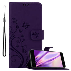 Cadorabo Flower Case for Huawei P10 PLUS Cover Book Wallet Protection PU Leather Flip Etui magnetic closure - FLORAL DARK PURPLE