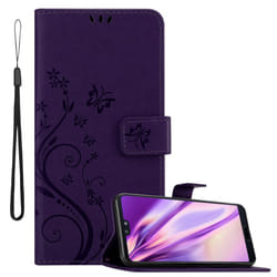 Cadorabo Flower Case for Huawei P20 Cover Book Wallet Protection PU Leather Flip Etui magnetic closure - FLORAL DARK PURPLE