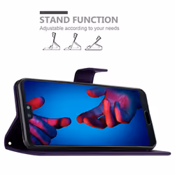 Cadorabo Flower Case for Huawei P20 Cover Book Wallet Protection PU Leather Flip Etui magnetic closure - FLORAL DARK PURPLE