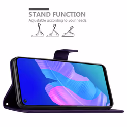 Cadorabo Flower Case for Huawei P40 LITE E Cover Book Wallet Protection PU Leather Flip Etui magnetic closure - FLORAL DARK PURPLE