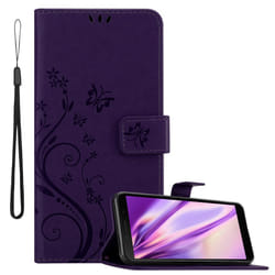 Cadorabo Flower Case for Honor 9S / Huawei Y5P Cover Book Wallet Protection PU Leather Flip Etui magnetic closure - FLORAL DARK PURPLE
