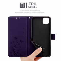 Cadorabo Flower Case for Honor 9S / Huawei Y5P Cover Book Wallet Protection PU Leather Flip Etui magnetic closure - FLORAL DARK PURPLE