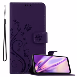 Cadorabo Flower Case for Huawei Y6P Cover Book Wallet Protection PU Leather Flip Etui magnetic closure - FLORAL DARK PURPLE