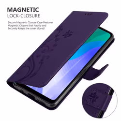 Cadorabo Flower Case for Huawei Y6P Cover Book Wallet Protection PU Leather Flip Etui magnetic closure - FLORAL DARK PURPLE