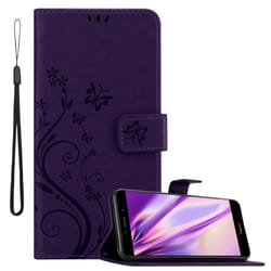 Cadorabo Flower Case for Huawei MATE 9 LITE / GR5 2017 / Honor 6X Cover Book Wallet Protection PU Leather Flip Etui magnetic clos - FLORAL DARK PURPLE