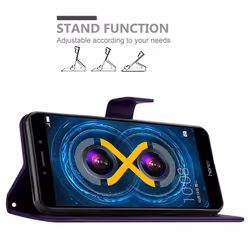 Cadorabo Flower Case for Huawei MATE 9 LITE / GR5 2017 / Honor 6X Cover Book Wallet Protection PU Leather Flip Etui magnetic clos - FLORAL DARK PURPLE