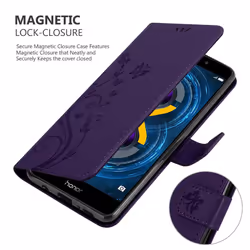 Cadorabo Flower Case for Huawei MATE 9 LITE / GR5 2017 / Honor 6X Cover Book Wallet Protection PU Leather Flip Etui magnetic clos - FLORAL DARK PURPLE