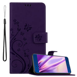 Cadorabo Flower Case for Honor 9 Cover Book Wallet Protection PU Leather Flip Magnetic Etui - FLORAL DARK PURPLE