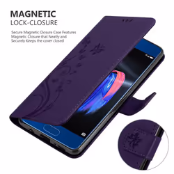 Cadorabo Flower Case for Honor 9 Cover Book Wallet Protection PU Leather Flip Magnetic Etui - FLORAL DARK PURPLE
