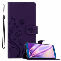 Cadorabo Flower Case for Honor 9 LITE Cover Book Wallet Protection PU Leather Flip Etui magnetic closure - FLORAL DARK PURPLE